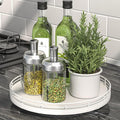 Oroyutor 10-Inch Oak Lazy Susan Spice Organizer, White Finish | Rotating oak tray organizes spices, toiletries and decor on kitchen counters, bathroom vanities, dining and coffee tables.