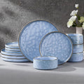 E-far Stoneware Dinnerware Set, 12-Piece Plates and Bowls Sets for 4 | Modern Dishes for Kitchen Dining, Reactive Glazing Ripple Design, Chip Resistant, Microwave & Dishwasher Safe, Reactive Blue