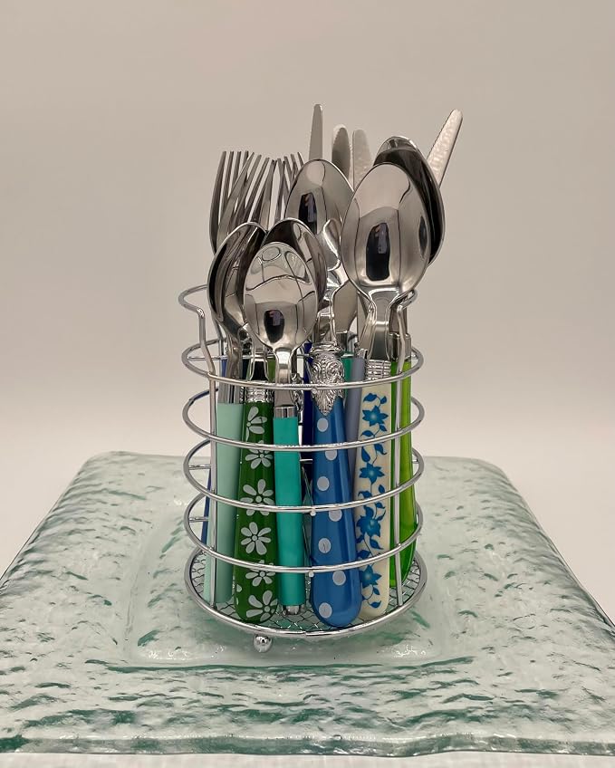 Gypsy Color Eclectic Blue & Green Mix & Match Stainless Steel Flatware Collection, Set of 16