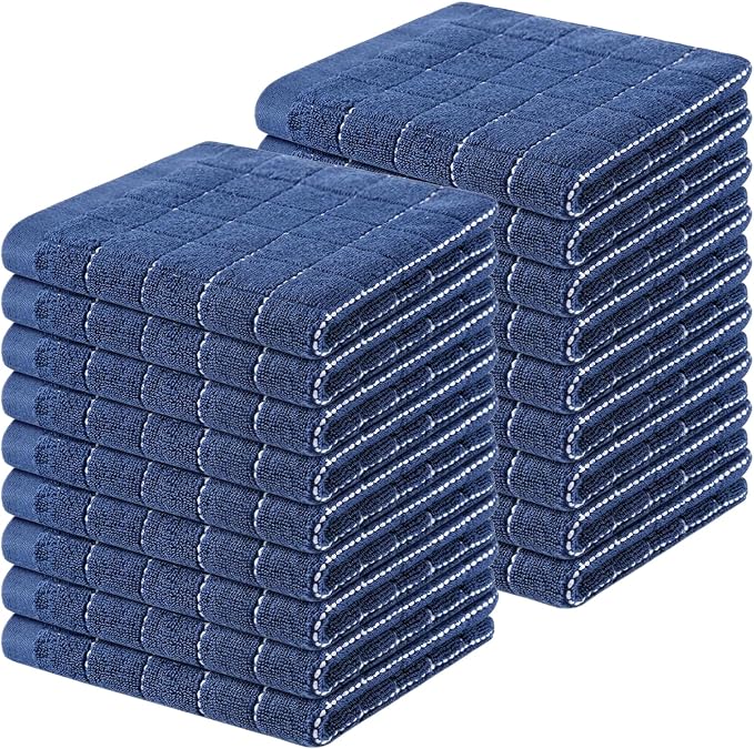 Homaxy 100% Cotton Terry Kitchen Dish Cloths, 18 Pack, Navy Blue | Ultra Soft and Absorbent, Suitable for Drying and Washing Dishes