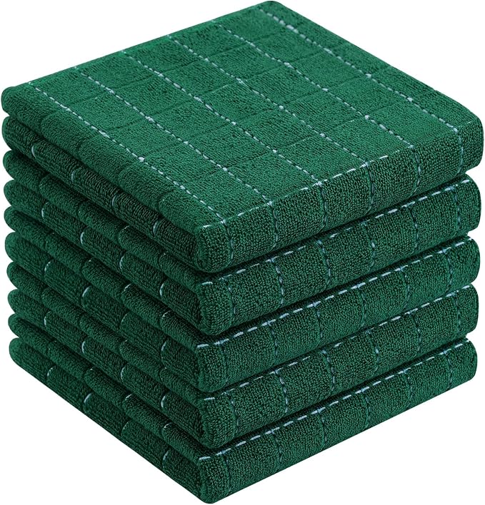 Homaxy 100% Cotton Terry Kitchen Towels, 5 Pack, Dark Green | Ultra Soft and Absorbent Dish Towels for Kitchen, Suitable for Drying and Washing Dishes