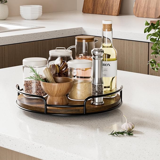 WOWBOX 10" Wood Lazy Susan Turntable Organizer for Cabinet, Pantry & Counter