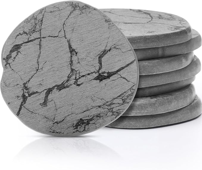 Diatomaceous Earth Coasters Set of 8，Cool Absorbent Quick-Dry Drink Coasters for Desks, Cute Modern Stone Design with Stylish Grey Aesthetic (8, Marble Light Grey)