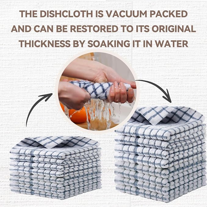 Egles 8 Packs Kitchen Dishcloths, 100% Cotton Dish Cloths 12 x 12 Inch | with Hanging Loop, Terry Dish Towel Set, Quick Drying and Absorbent
