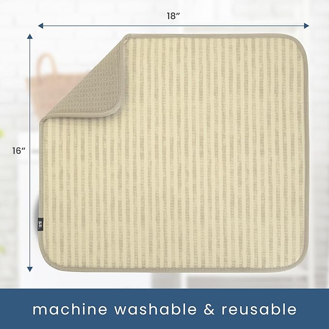 S&T INC. Dish Drying Mat, 16" x 18", Large, Distressed Lines | Absorbent Microfiber, Kitchen Counter Mat for Dishes, Utensils, Pots and Pans, Machine Washable