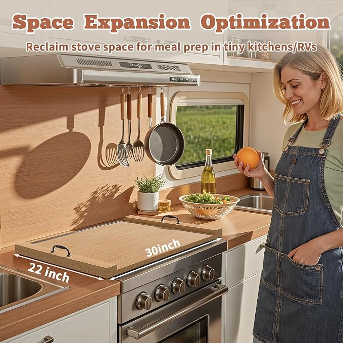 Gas Stove Top Cover: Bamboo 30 * 22 Inches Electric Stovetop Covers, Noodle Board with Handles, Wood RV Cutting Board for Kitchen Counter