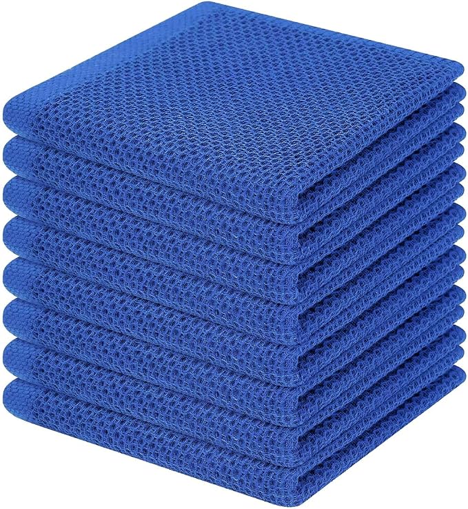 Homaxy 100% Cotton Waffle Weave Kitchen Dish Cloths 8-Pack, Blueberry | 12 x 12 Inches, Ultra Soft Absorbent Dish Towels, Quick Drying Dish Rags with Hanging Loop