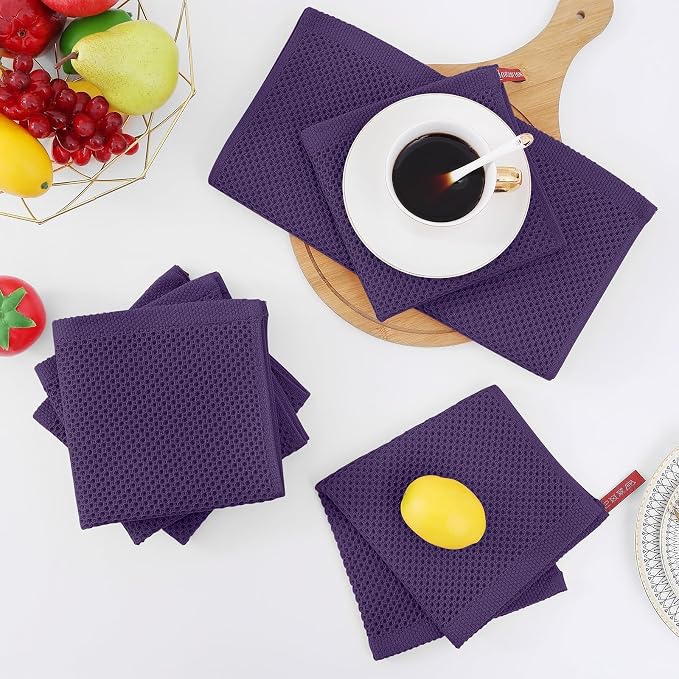 Homaxy 100% Cotton Waffle Weave Kitchen Dish Cloths 18-Pack, Eggplant | 12 x 12 Inches, Ultra Soft Absorbent Dish Towels, Quick Drying Dish Rags with Hanging Loop