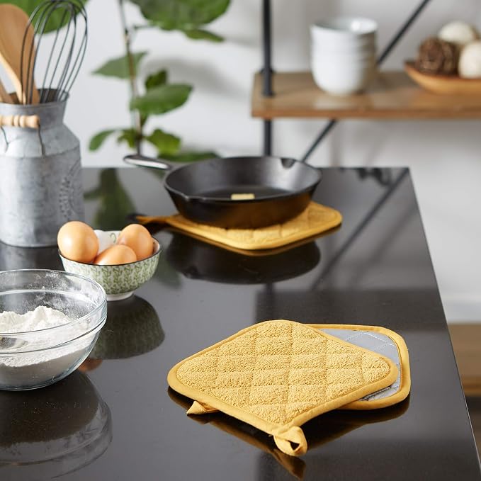 DII Basic Terry Collection Quilted 100% Cotton, Potholder, Honey Gold, 3 Piece