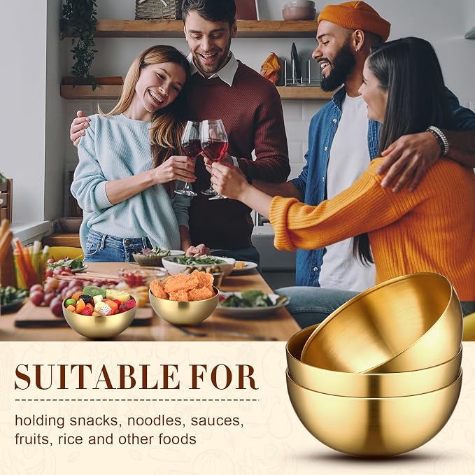 Nuogo 10 Pcs Gold Bowls 7.9 Inch Stainless Steel Mixing Bowls Decorative Esthetician Bowl for Facial Metal Serving Bowl for Holiday Birthday Party Wedding Baking Prepping Salad Fruit Soup