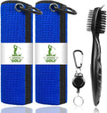 2 Pack Golf Towels with Club Brush, Microfiber Waffle Cleaning Set | Waffle pattern microfiber for strong water absorption, cleans clubs & balls, 2 towels + 1 brush, ideal for golfers