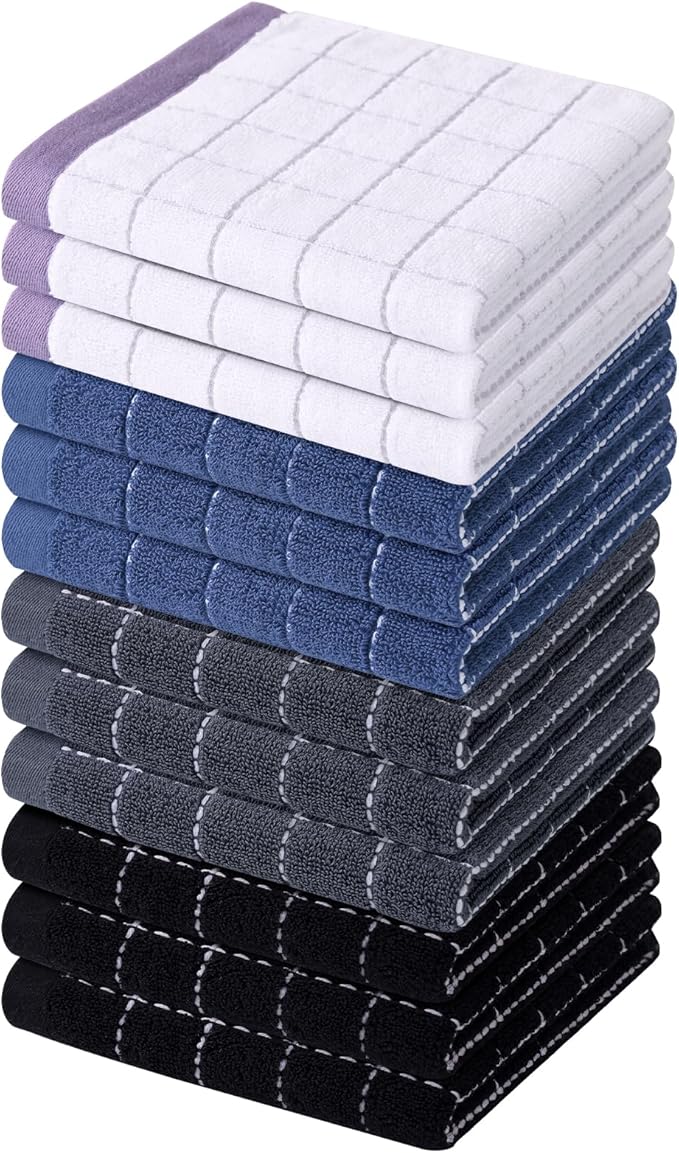 Homaxy 100% Cotton Terry Kitchen Dish Cloths, 12 Pack, Multiple Color | Ultra Soft and Absorbent, Suitable for Drying and Washing Dishes
