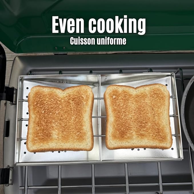 Camping Toaster for Campfire or Stove – 2-Slice Tin-Plate Bread Grill – Durable, Heat-Resistant Toaster for Wood Stove, Gas or Electric Cooking