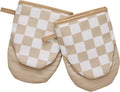 Ohocut Beige Checkered Mini Oven Mitts Heat Resistant, Vintage Retro Checkerboard Mini Silicone Oven Mitts Cute, Non-Slip Small Short Kitchen Oven Gloves Set of 2