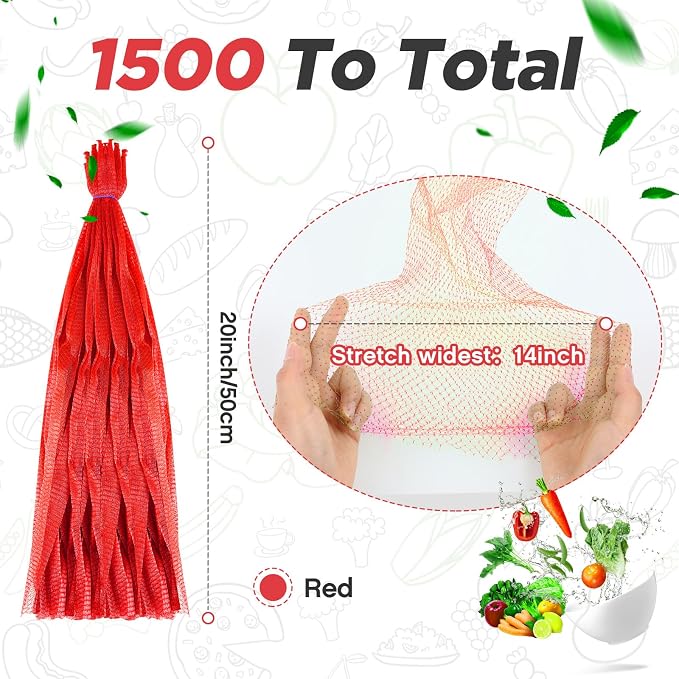 Windyun 1500 Pcs 20 Inch Mesh Bags for Vegetables Mesh Produce Bags Reusable Nylon Netting Bulk, Fits Storage Egg Vegetable Seafood Fruits Grocery (Red)