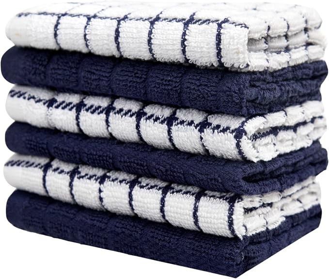Bumble Dish Cloths (6-Pack), 100% Cotton Kitchen Towels, 12"x12" - Navy | 405 GSM | Soft, Highly Absorbent & Durable Dish Towels for Kitchen