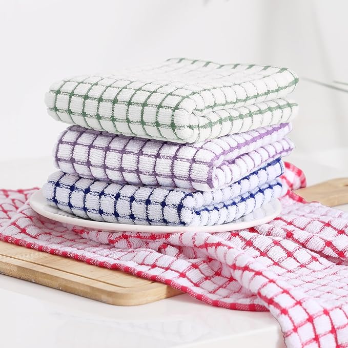 Kitinjoy Cotton 6 Pack Terry Kitchen Towels, Purple | 16 x 25 Inches Super Soft and Absorbent Dish Towels, Quick Drying hand towels for kitchen Drying
