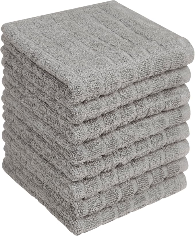 Bumble Dish Cloths (8-Pack), 100% Cotton Kitchen Towels, 12"x12" - Gray | 405 GSM | Soft, Highly Absorbent & Durable Dish Towels for Kitchen