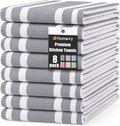 Homaxy Premium Cotton Stripe Kitchen Towels 8 Pack, 18"x 28", Grey | Large 380 GSM Kitchen Hand Towels, Soft Terry Dish Towels, Highly Absorbent Tea Towel Set with Hanging Loop