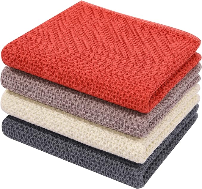 Homaxy 100% Cotton Waffle Weave Kitchen Dish Towels 4-Pack, Multicolor | 13 x 28 Inches, Ultra Soft Absorbent Dish Towels, Quick Drying Cleaning Towels