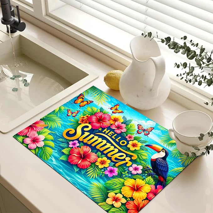 HOMETITUTE Hello Summer Stove Top Cover 28x20 Tropical Toucan Heat Resistant