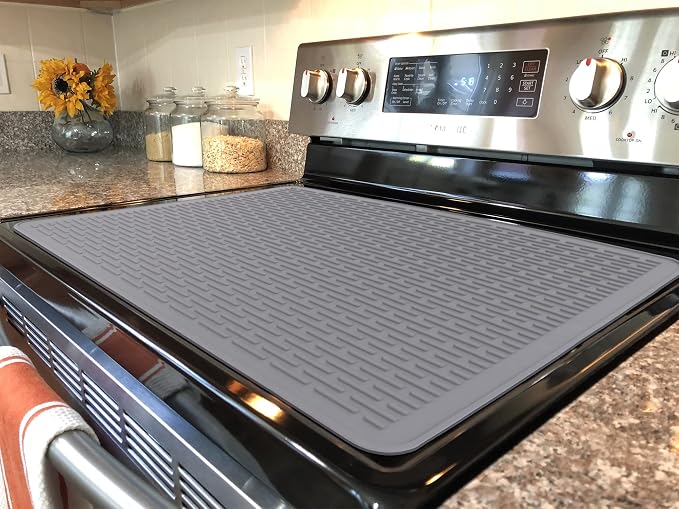 YUHFERA Stove Top Cover for Electric Stove - Silicone Stove Mat for Glass Top, Glass Cooktop Protector, XL Dish Drying Mats for Kitchen,Oven Covers for Electric Stove (Gray,36 x 21)