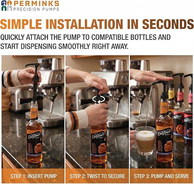 Syrup Pumps Compatible with Torani and Davinci Bottles (25.4 oz-750ml) (Set of 6, Black)