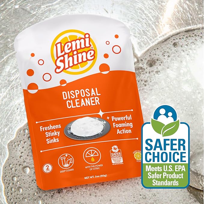 Lemi Shine Garbage Disposal Cleaner and Deodorizer Powered By Citric Acid | Foam Cleaner For Kitchen Garbage Disposal with a Natural, Fresh Lemon Scent (2 Count) (Pack of 3)