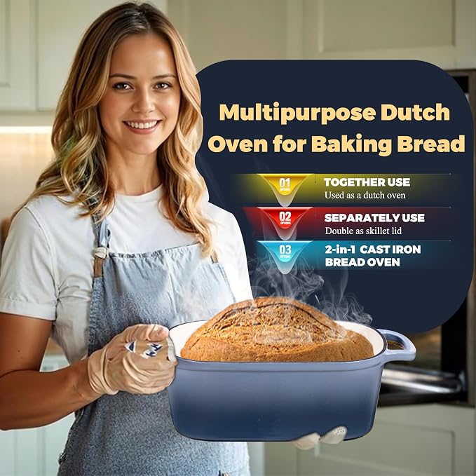 4.6 Quart Dutch Oven for Sourdough Bread Baking | Oval Bread Dutch Oven with Lid, Cast Iron Bread Pan for Crispy Crust, Steam Baking Design for Artisan Homemade Loave, Seasalt