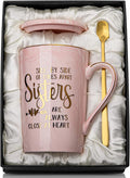 Sister Birthday Gifts for Sister from Brother Sisters, 14oz Sisters Mug | 14oz Pink Marble Coffee Mug with Gold Print, Lid, Spoon, Greeting Card and Elegant Gift Box, Present for Big Sister