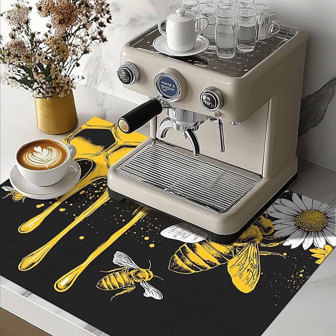 HOMETITUTE Honey Bee Stove Top Cover 28x20 Honeycomb Daisy Diatomite Mat