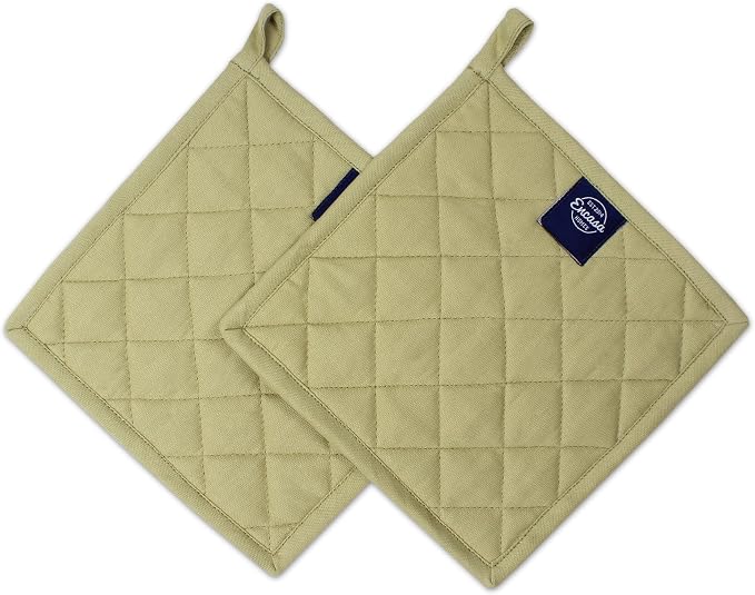 Encasa XO Pot Holders, Quilted Kitchen Hot Pads 8"x8" | Sage & Coral, 100% Cotton | Heat Resistant | Hanging Loop | Multipurpose Trivets | Machine Washable | Set of 2