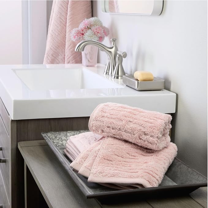 SKL Home CloudSoft Hand Towel Set, 2-Piece, 100% Cotton Luxury, Blush Pink | Premium spa-level quality. 600 GSM weight. Ultra plush & absorbent. For use in the bathroom, kitchen, bar or any sink space.