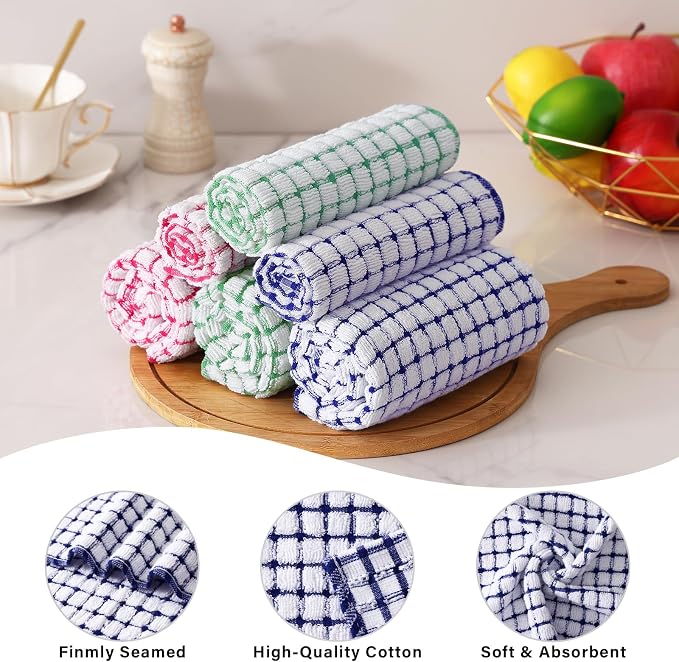 Homaxy Kitchen Towels and Dishcloths Set, Set of 12, Red/Blue/Green | Cotton Terry Kitchen Dish Towels, Super Soft and Absorbent Dish Cloths, 16 x 25 and 12 x 12 Inches