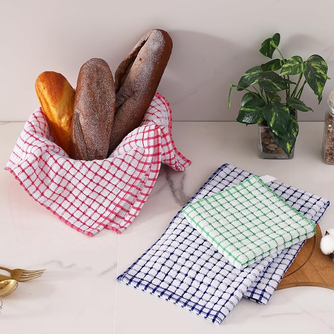 Homaxy Kitchen Towels and Dishcloths Set, Set of 12, Red/Blue/Green | Cotton Terry Kitchen Dish Towels, Super Soft and Absorbent Dish Cloths, 16 x 25 and 12 x 12 Inches