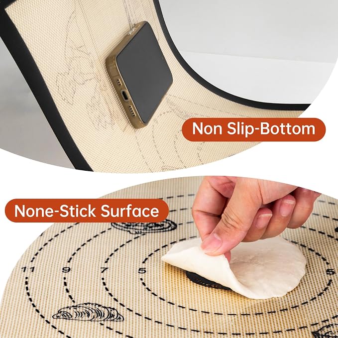 Extra Thick Silicone Baking Mat with 10 Easy Recipes,Silicone Mat for Baking, Non Stick Pastry Mat for Dough Rolling, Macaron, Cookie, bread, Pizza, Fondant/Pie Crust, Oven& Dishwasher Safe