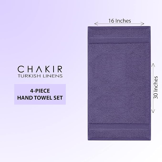 Chakir Turkish Linens 100% Cotton Premium Turkish Towels for Bathroom | 16'' x 30'' (4-Piece Hand Towel, Plum) | 100% cotton hand towels, 4-pack 16x30, OEKO-TEX certified, soft absorbent for the bathroom