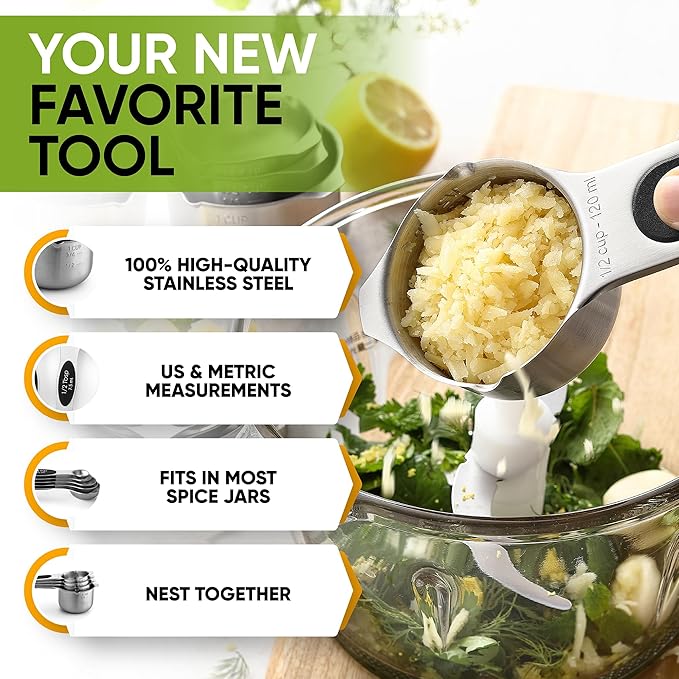 Spring Chef Magnetic Measuring Cups & Spoons Set of 9, Patented, Black | Stackable Stainless Steel Measuring Cups & Heavy Duty Metal Measuring Spoons with Levelers for Dry & Liquid Ingredients