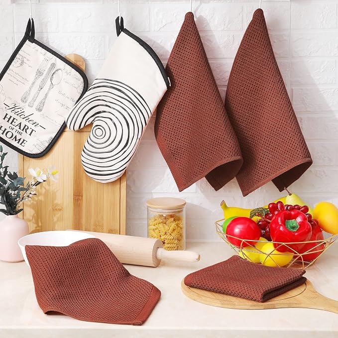 Homaxy 100% Cotton Waffle Weave Kitchen Dish Cloths 8-Pack, Rust | 12 x 12 Inches, Ultra Soft Absorbent Dish Towels, Quick Drying Dish Rags with Hanging Loop