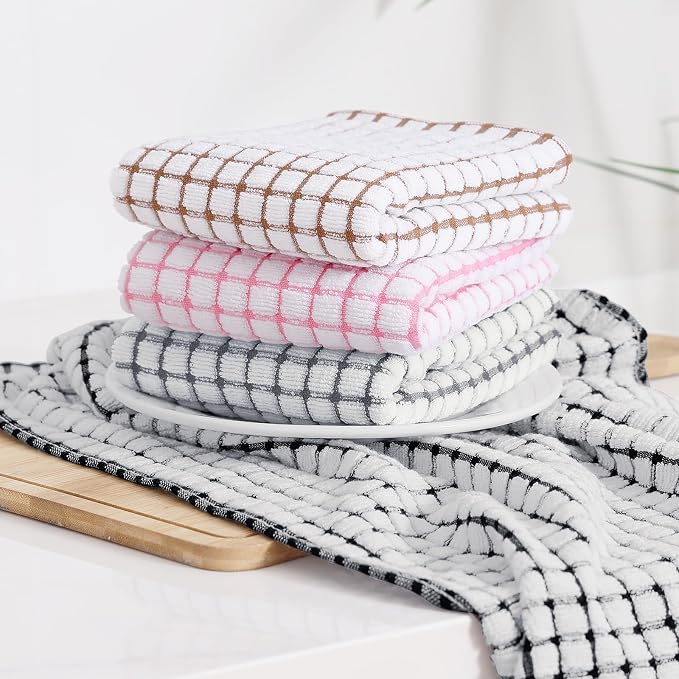 Kitinjoy Cotton 12 Pack Terry Kitchen Towels, Brown | 16 x 25 Inches Super Soft and Absorbent Dish Towels, Quick Drying hand towels for kitchen Drying