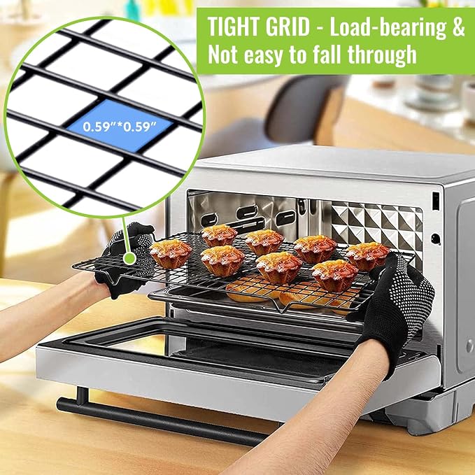 HULISEN Cooling Rack 2-Pack, 16 x 10 Inch Nonstick Baking Rack with Handles | Fits Half Sheet Pan, Oven Safe 500°F, Easy Lift Design for Cookies, Cakes & Baked, Cookie Cooling, Baking, Cooking, Grilling