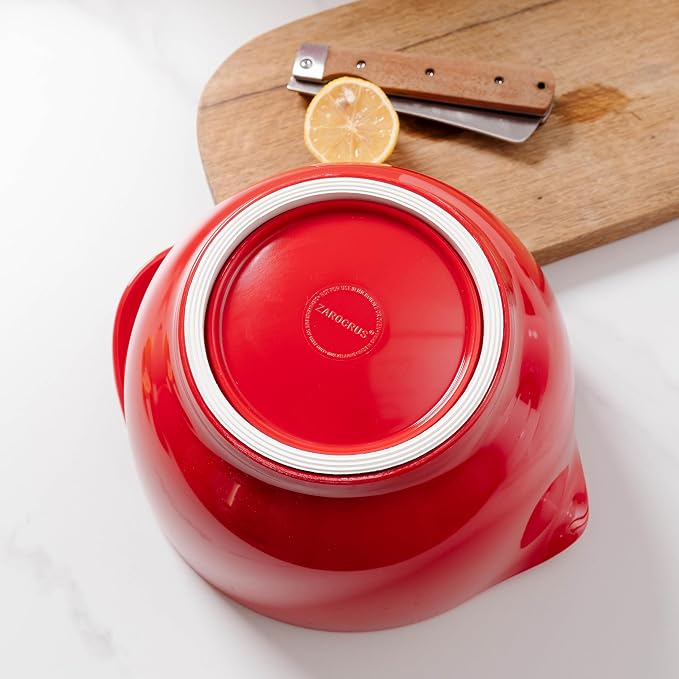 Mixing Bowls Set, 3 Piece Melamine Nesting Bowls with Pour Spout, Non-Slip Base, Great for Prepping, Baking, Mixing Cooking, BPA free and Dishwasher Safe, Red