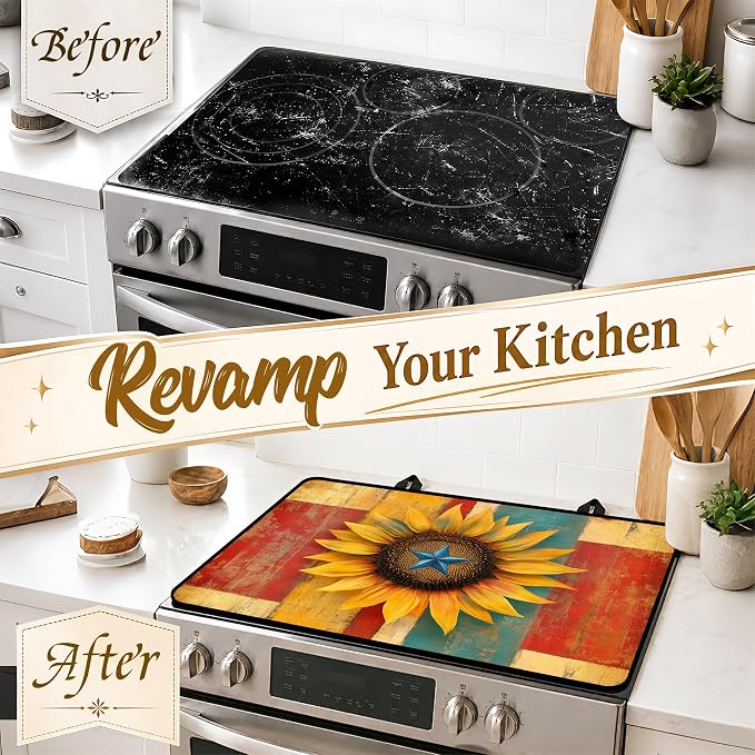Patriotic Electric Stove Top Cover | Heat Resistant Glass Cooktop Protector for Kitchen Ceramic Countertops, Multiuse Stove Cover and Dish Drying Mat