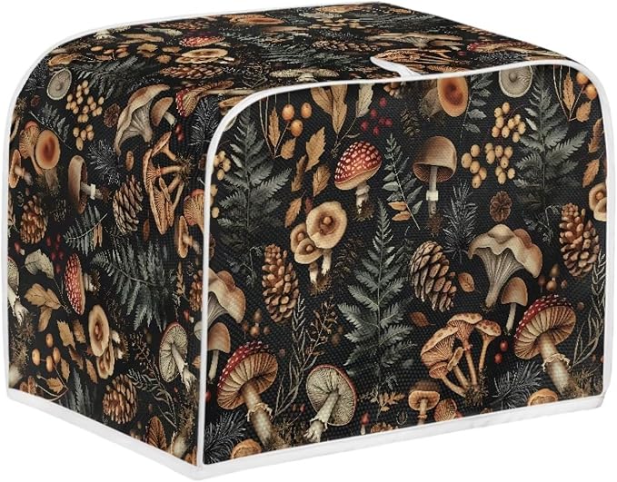 Vintage Mushroom Toaster Cover 2 Slice Dustproof Toaster Bread Maker Cover Small Kitchen Appliance Fingerprint Protection Kitchen Decor