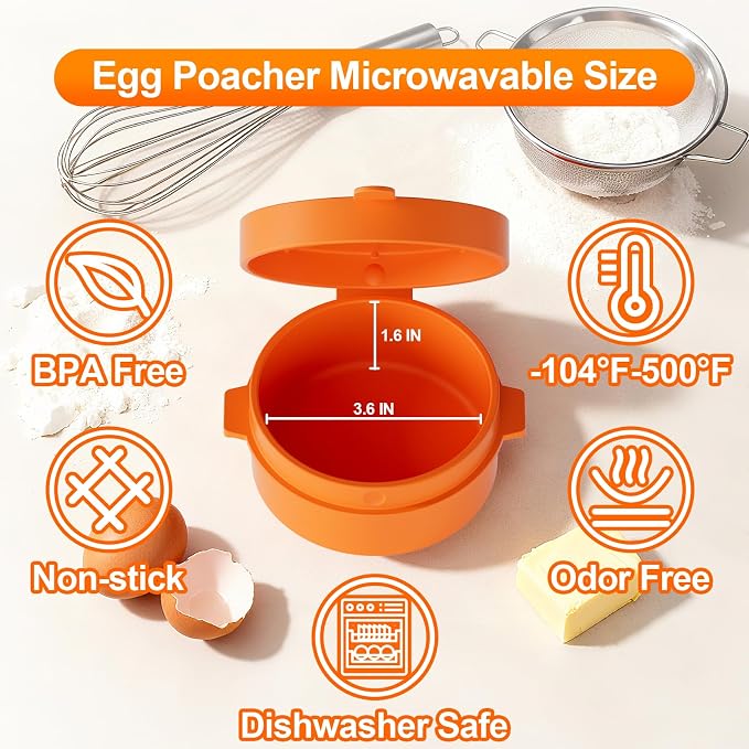 Microwave Egg Cooker, Microwave Egg Maker For Breakfast Sandwich, Silicone Double Egg Bite Molds For Scrambled Eggs Muffins, Safe for Oven Air Fryer, Dishwasher-Safe Orange