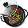 Moss & Stone 12" Grill Pan for Indoor Cooking, Nonstick Pan with Glass Lid | Aluminum Griddle Pan for Stove Top & Induction, Glass Lid, Silicone Handles, Dishwasher & Oven Safe, PFOA Free