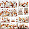 16 Pcs Fall Pumpkin Kitchen Decor and Accessories Set 4 Fall Kitchen Towel 4 Pumpkin Placemat 2 Non Slip Rug and Mat Set for Floor 2 Oven Mitt Glove 2 Pot Holder 2 Curtain for Harvest Home Decor Gift