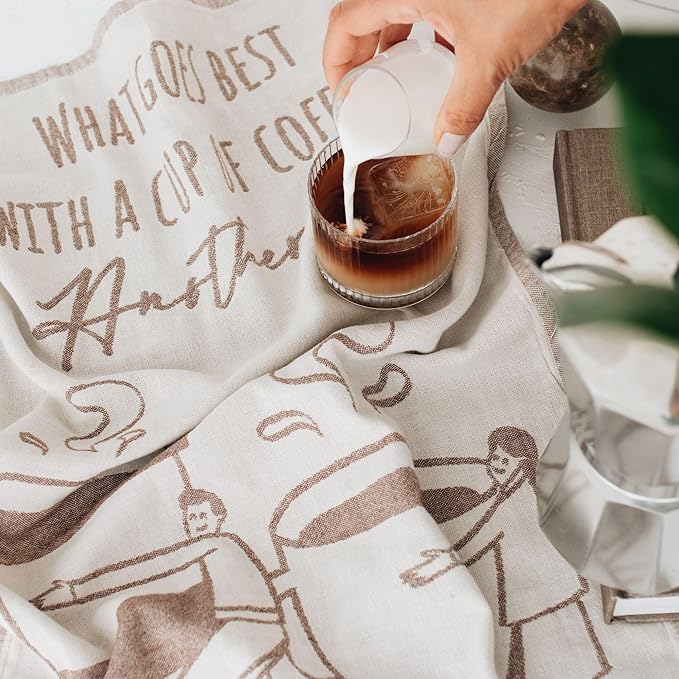 Coffee Themed Funny Dish Towels for Kitchen Drying, 100% Cotton Kitchen Tea Towel Set of 4, Housewarming Birthday Gift for Coffee Lovers (Coffee Lovers)