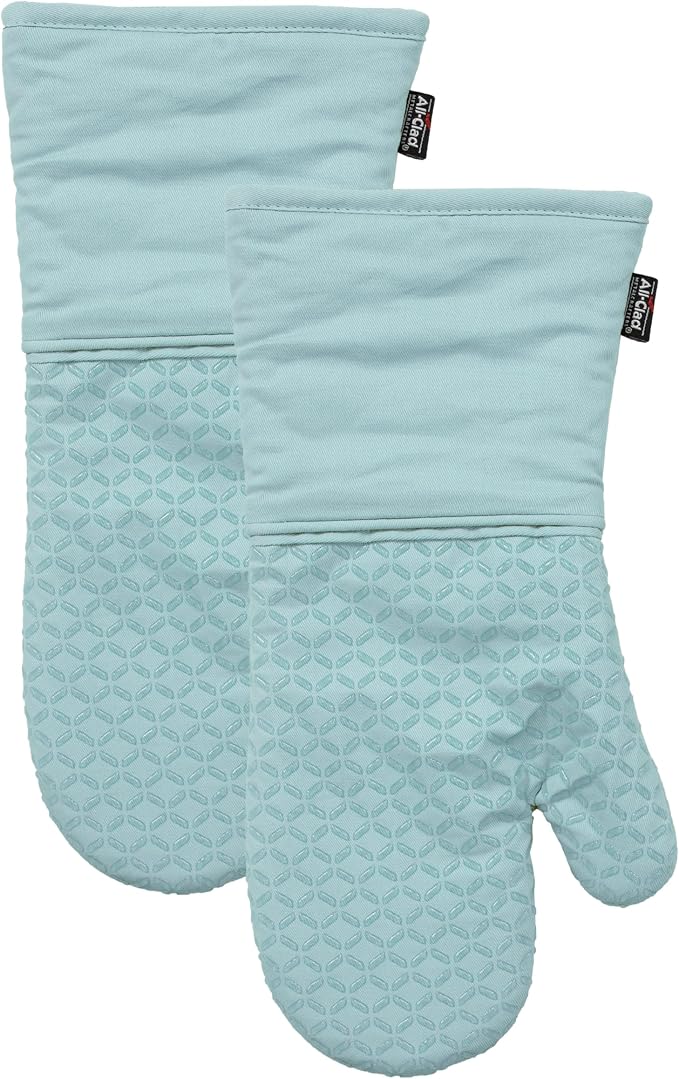 All-Clad Premium Ogee Silicone Printed Oven Mitt: Heat Resistant to 500 Degrees - 100% Cotton and Silicone, 14"x7" Oven Mitt for Kitchen and Barbeque, 2-Pack, Rainfall