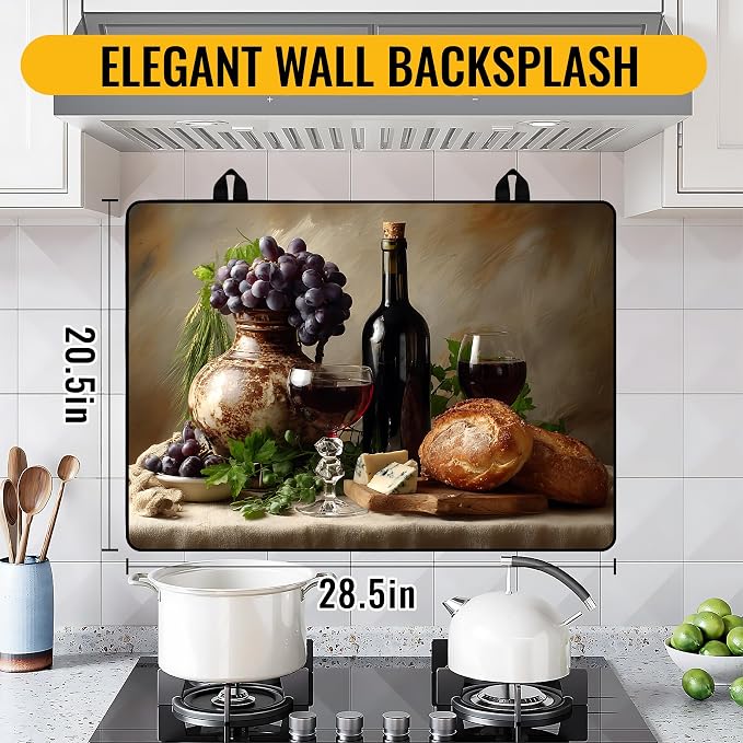 NYZE Stove Top Cover for Electric/Glass Stove, Flat Top Cooktop Protector, Electric Cooktop Cover, Extra Counter Space for Kitchen (Red Wine & Grapes)